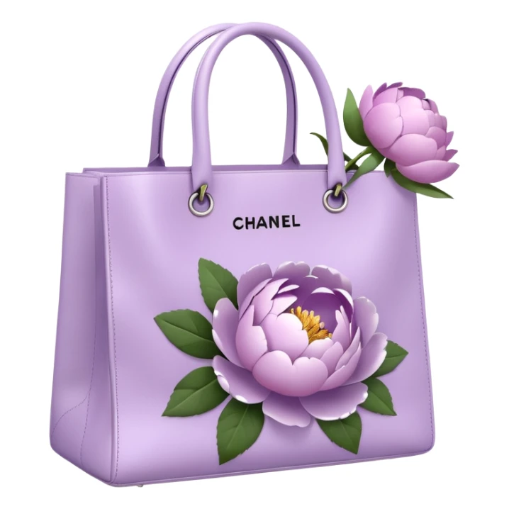 Realistic white chanel shopping bag with lilac peonies in it sticker