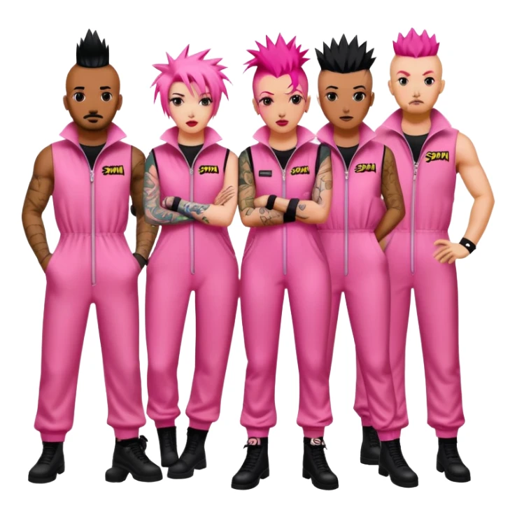 punk artists in pink jumpsuits protesting for spam meat is art sticker