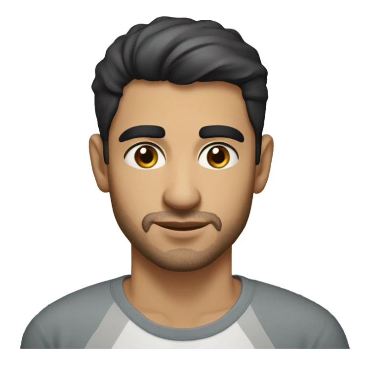 A head and shoulders shot of a 32 year old Middle Eastern man, with short black hair, with none facial hair,   with brown eyes wearing a t-shirt. sticker