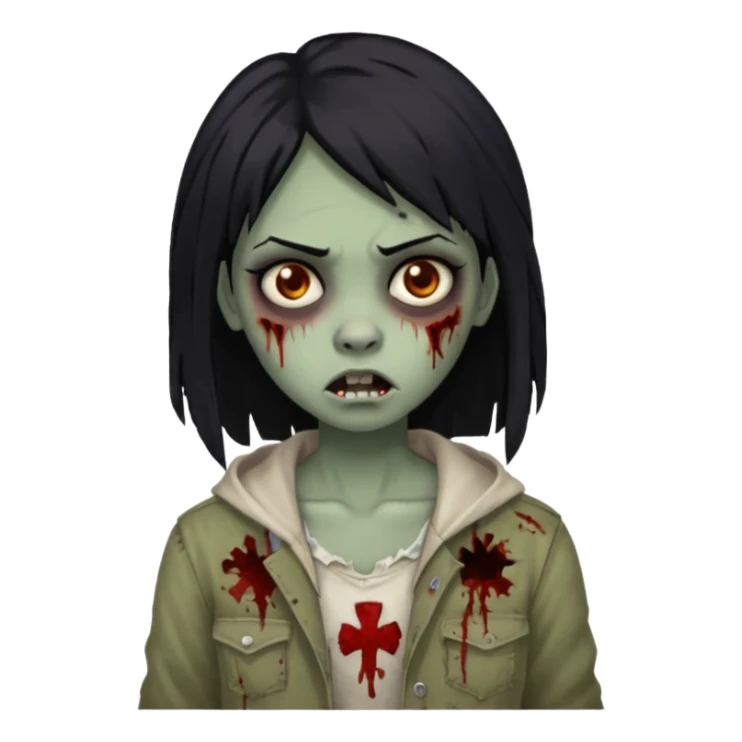 girl, zombie, black hair, long, dark, spooky, creepy expression sticker