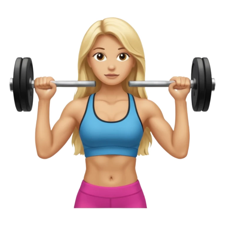 Strong blonde long hair woman doing exercise with weights sticker