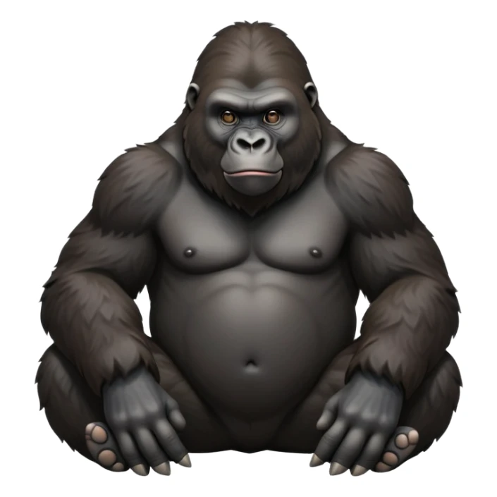 cinematic-gorilla-realistic-full-body-sitting-emoji,-exuding-strength,-thick-dark-fur-in-the-light,-head-tilted-dramatically,-deep-dark-eyes-filled-with-intense-intelligence,-simplified-yet-realistic-focused-features,-highly-detailed,-glowing-with-an-almost-sarcastic-glow sticker