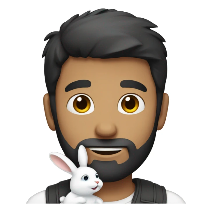 Dark hair guy with a beard holds a white rabbit  sticker
