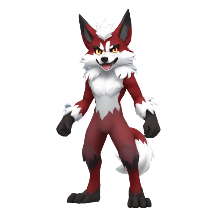 Anthro-Lycanroc-Red-White-Werewolf-Midnight-form Full Body sticker