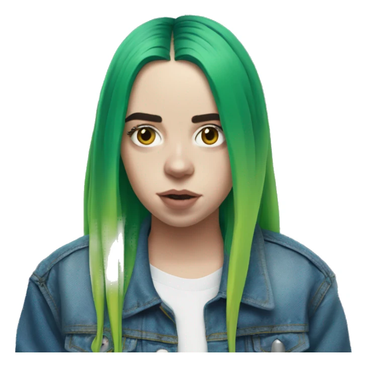 billie eilish green hair front pose half body emoji wearing blue denim jacket sticker