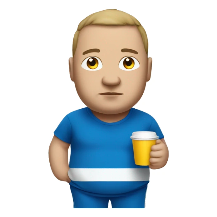 fat man in blue sweatsuit with white stripe sipping from cup sticker