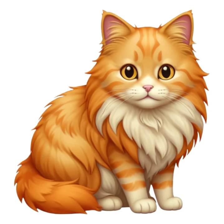 cat with long hair and light orange fur. full body.  sticker