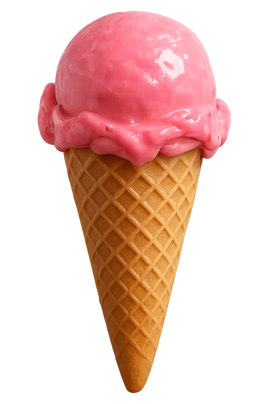 pink ice cream cone, realistic, glossy sticker
