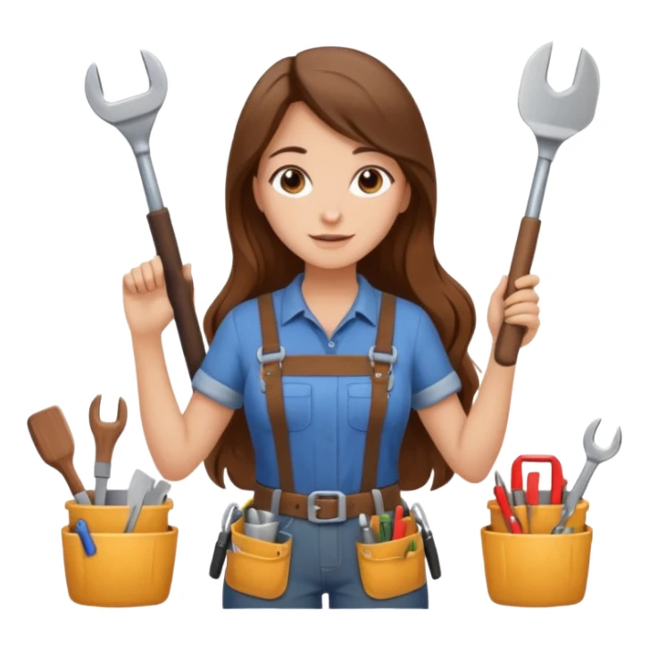 beautiful girl with long brown hair constructing new kitchen sticker