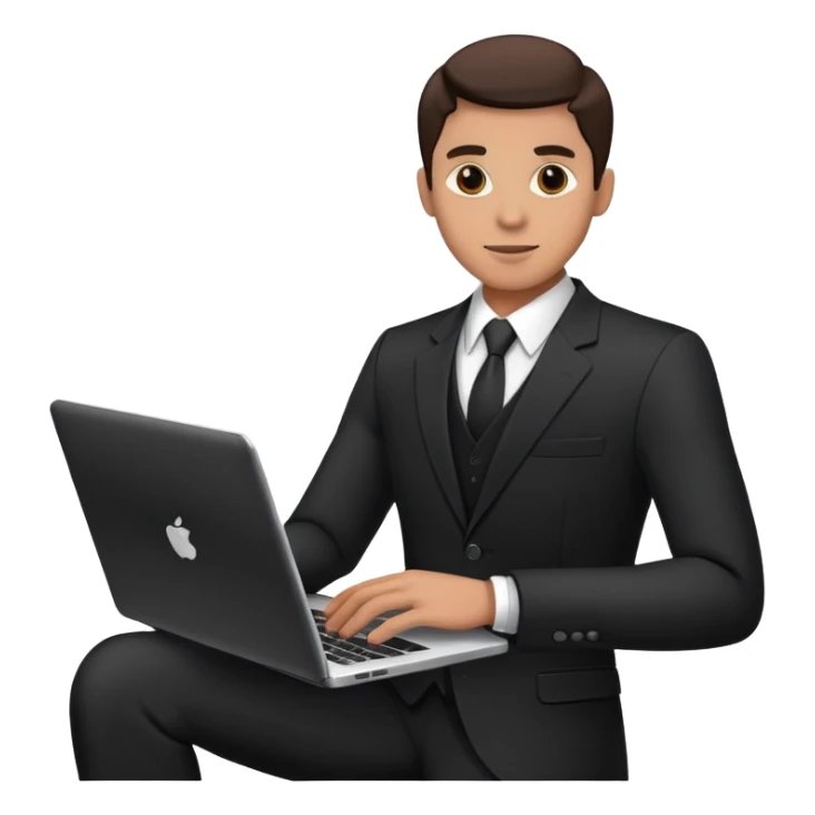 Man in black business suit with laptop sticker