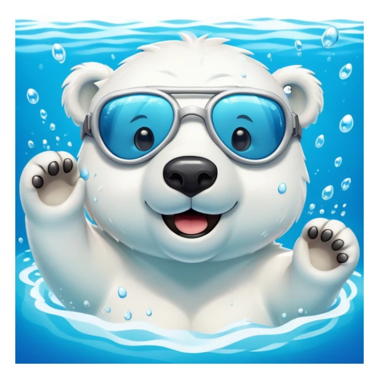 friendly anthropomorphised polar bear wearing swimming goggles, swimming in a wide pool with water splashing around sticker