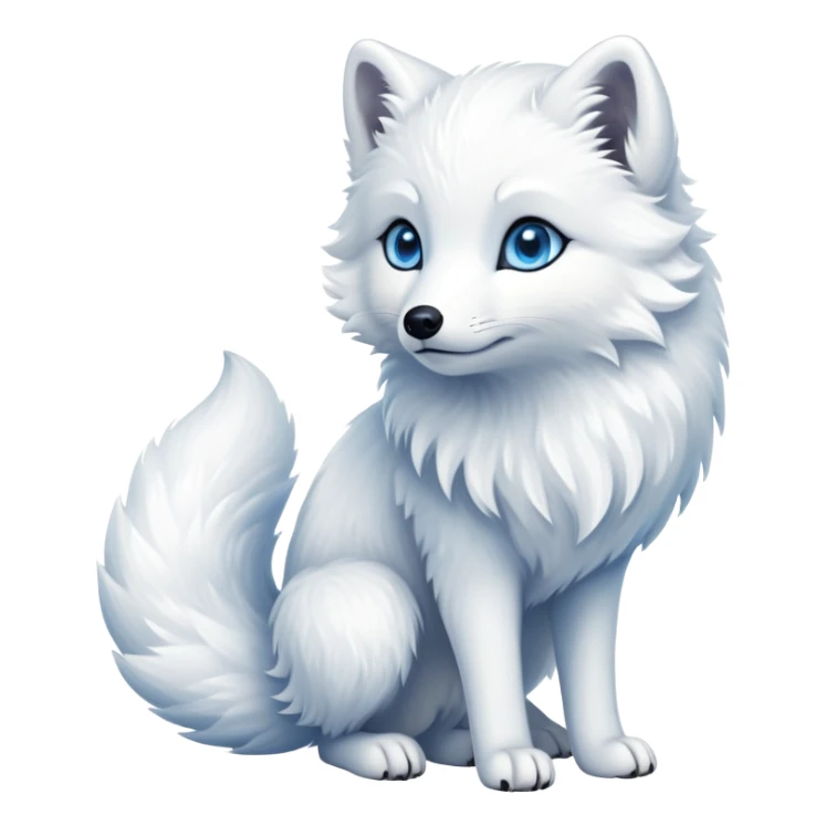 cinematic-arctic-fox-realistic-full-body-standing-emoji,-fluffy-tail-curled-slightly-around-its-paws,-thick-pure-white-fur-blending-into-the-snowy-landscape,-head-tilted-dramatically,-bright-blue-eyes-glistening-with-intelligence,-simplified-yet-realistic-focused-features,-highly-detailed,-glowing-with-an-almost-sarcastic-glow sticker