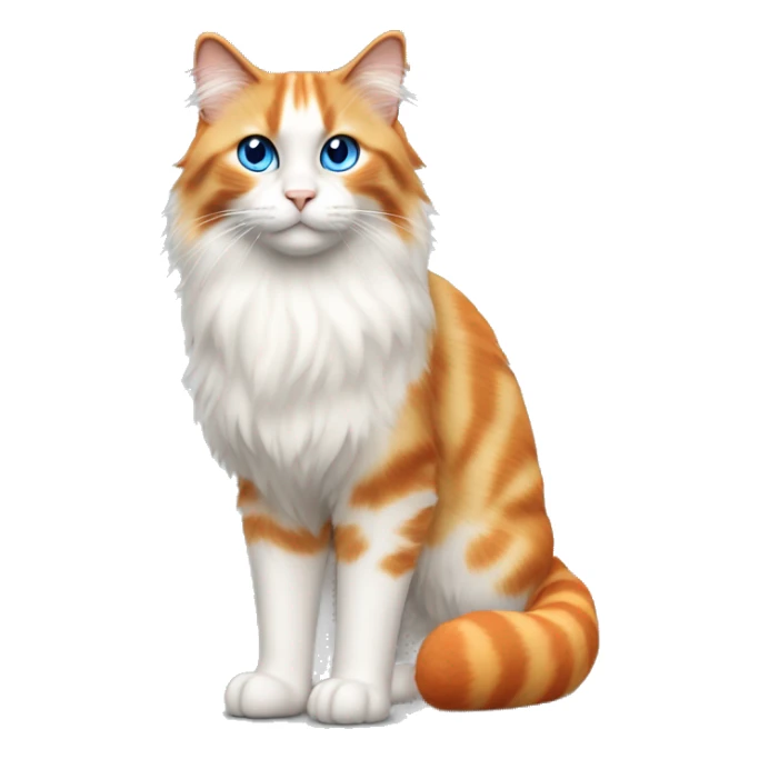 Ragdoll cat blue eyes orange face  orange ears, orange stripes, and orange tail full body standing sticker