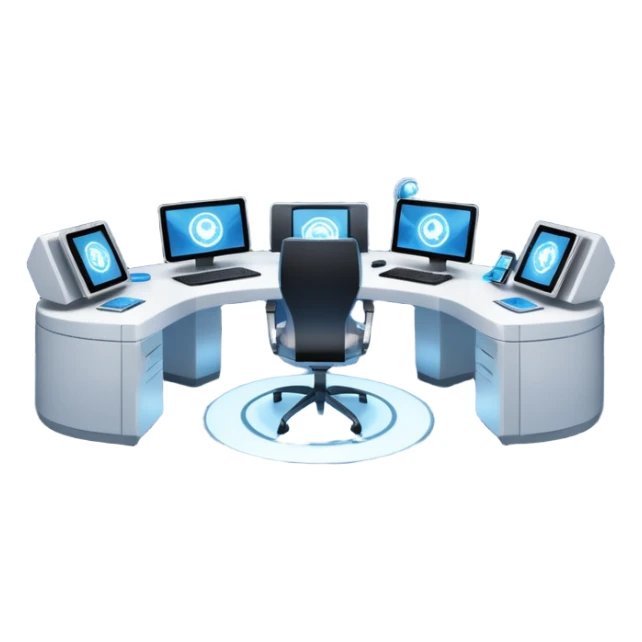 A futuristic workspace powered by an arc reactor, glowing blue and white, with holographic screens displaying creative content. Dynamic, high-tech, and inspired by Iron Man. sticker