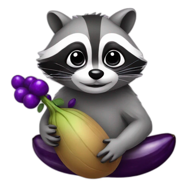 Raccoon holding purple eggplant sticker