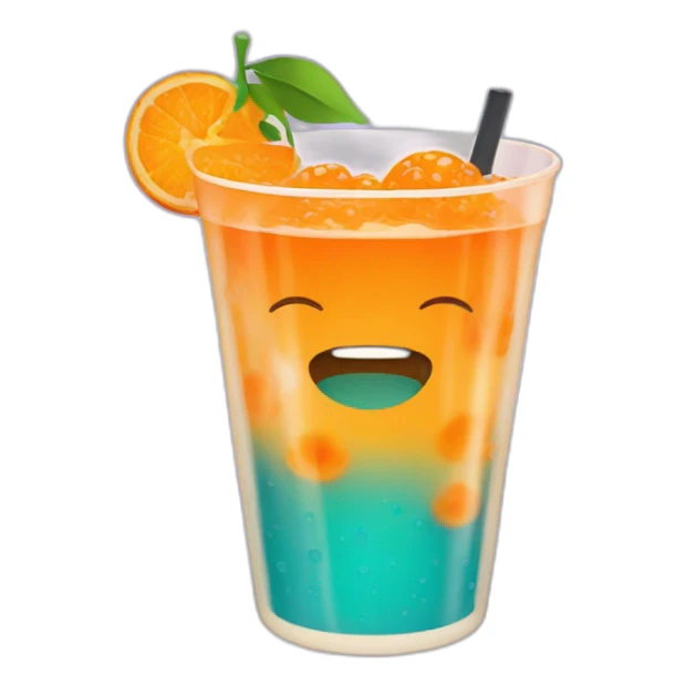 orange boba juice with fruit sticker