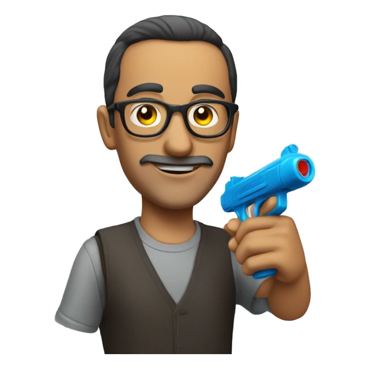 turkish man with glasses pointing a watergun sticker