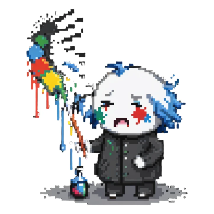 sick artist sneezing or with a thermometer with paint splatters nearby sticker