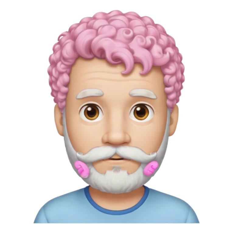 very white bearded and white mustached, pink short curly haired, wearing ear accessories sticker