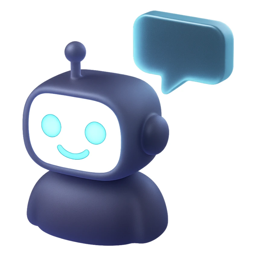 chatbot with speech bubble, matte glass style, dominant color #3B2C85, accents #83fff8, #2C2828 sticker