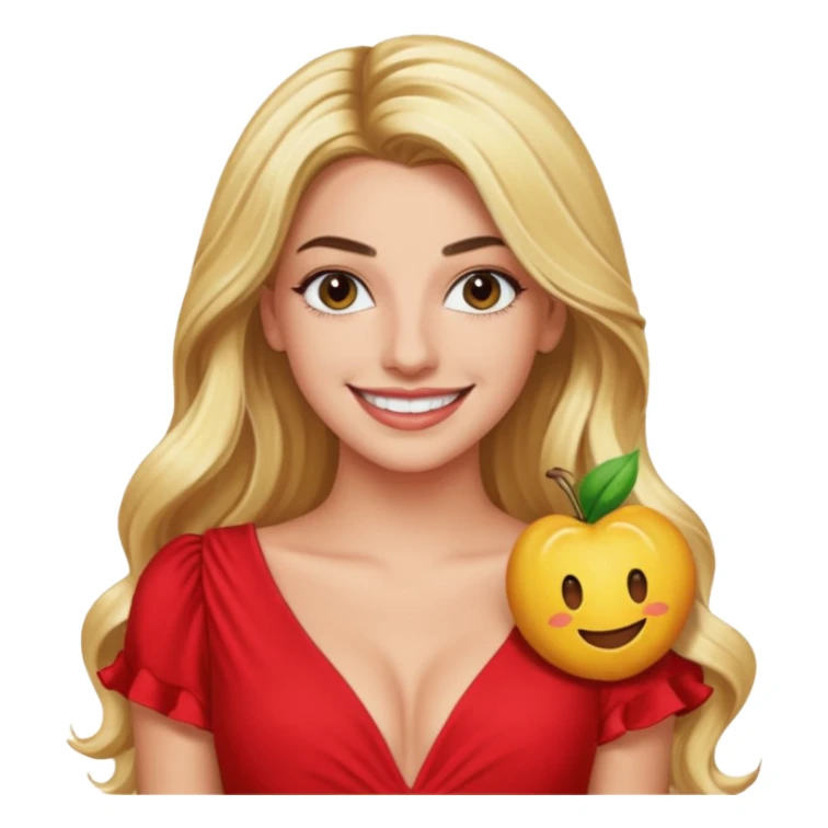 Lele Pons with long blonde hair, red dress sticker
