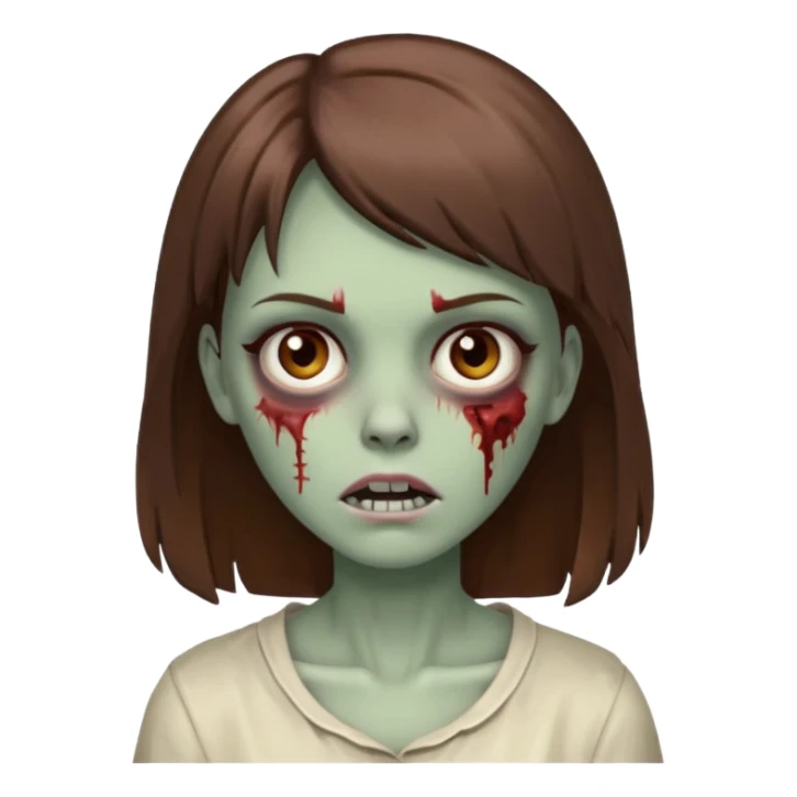 zombie mulher olhos castanhos cabelos castanhos com franja de lado  sticker