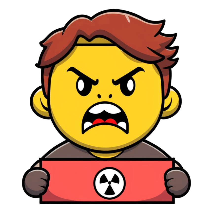 angry face with cursing symbols over the mouth, holding a protest sign that says 'Dammit Becca' sticker