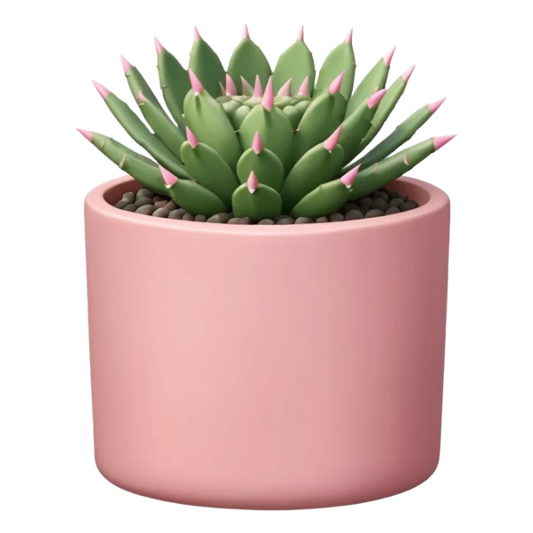 A pastel pink ceramic pot, cylindrical and shallow, containing a cereus cactus. sticker