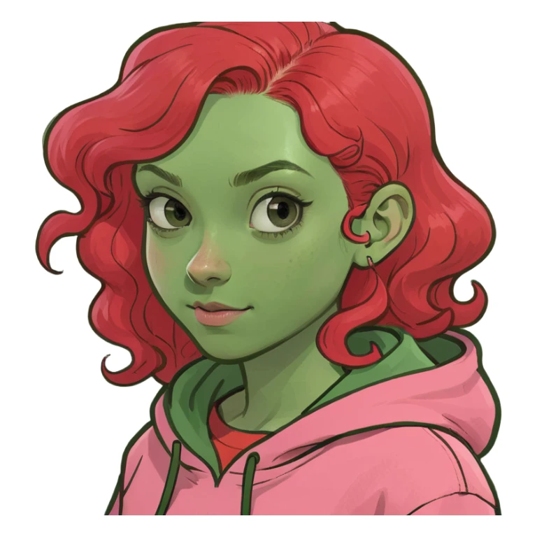 a girl with red curls and a pink hoodie sticker