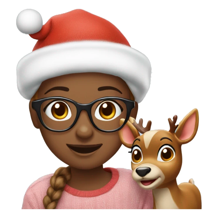 happy girl with glasses with Rudolph ￼ sticker