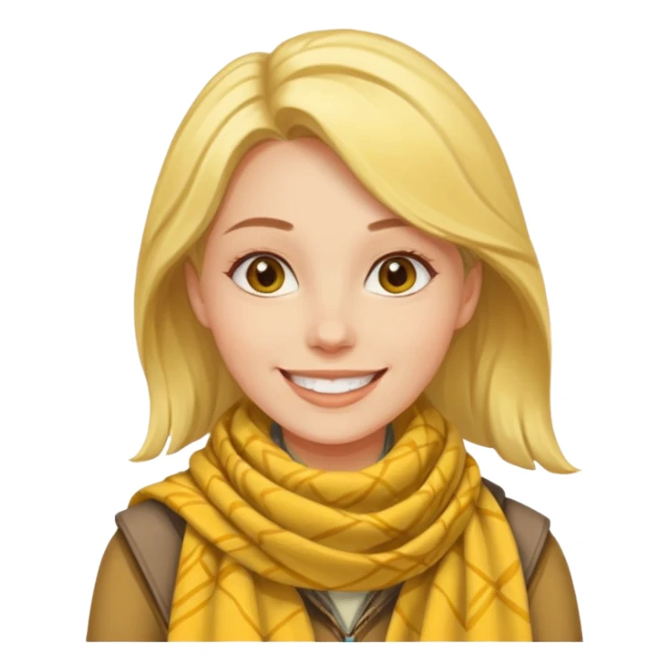 woman smiling wearing yellow Pathfinder scarf on neck sticker