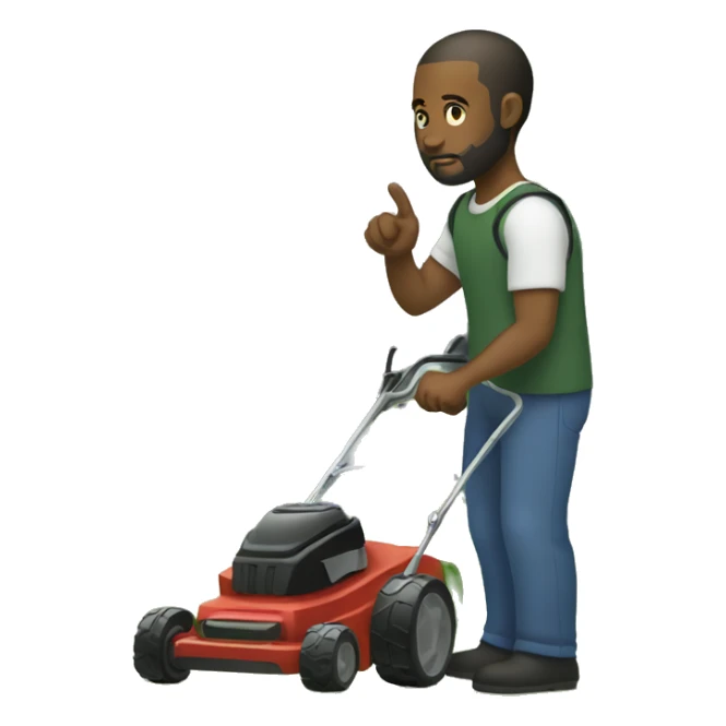 Black man with short hair, and a beard pushing a lawnmower  sticker