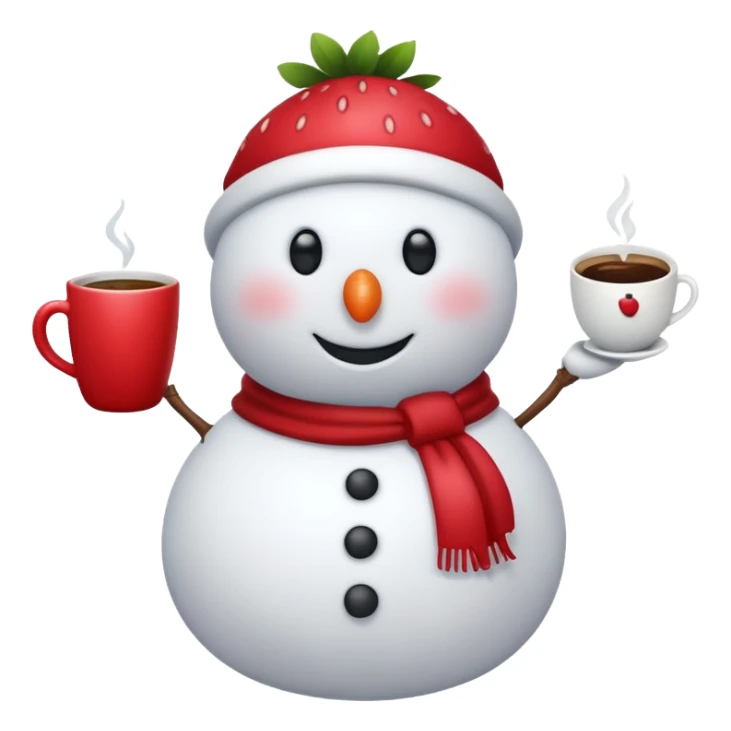 One snowmen holding strawberry and coffe sticker