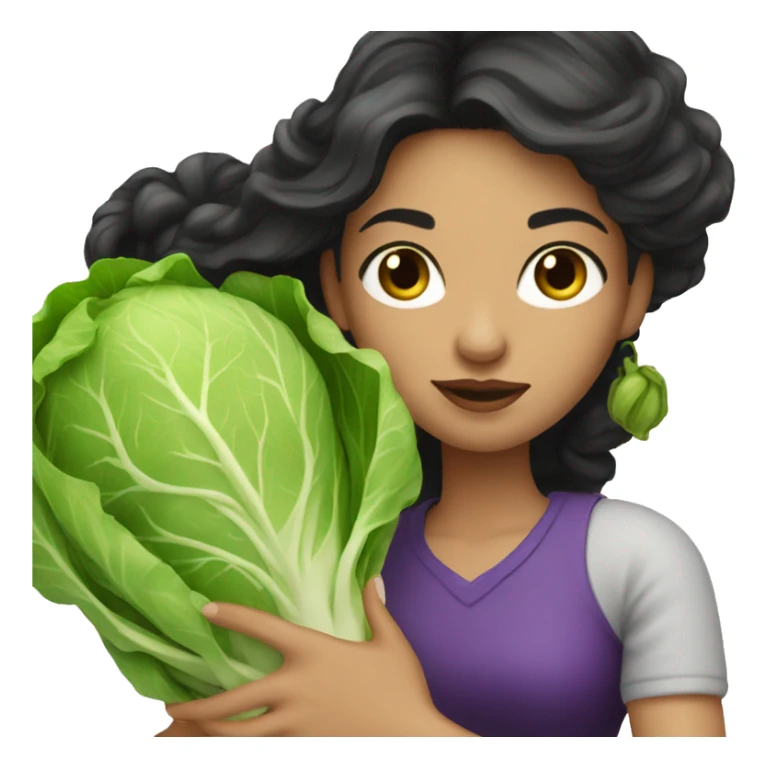 Beautiful woman with dark long hair holding a cabbage  sticker