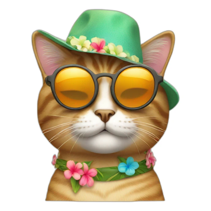 cat wearing sun glasses and hawaii hat sticker