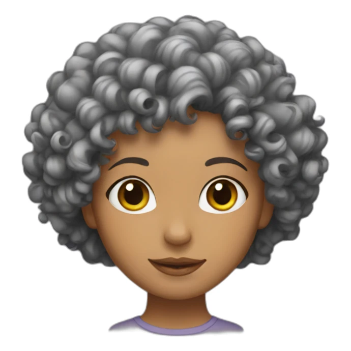 female with curly hair and a cat sticker