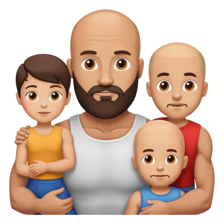 Muscular Bald man with a beard with his young beautiful brunette wife and their 3 sons sticker