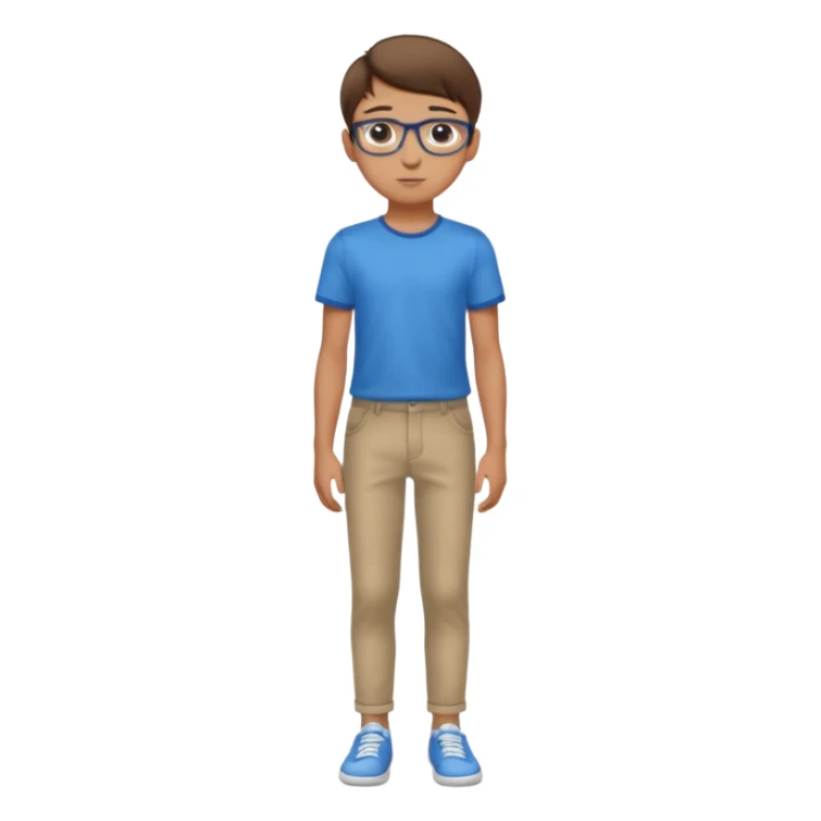 adolescent garçon taille moyenne corpulence maigre cheveux chatain court yeux bleus lunettes photo de pieds en pantalon  sticker