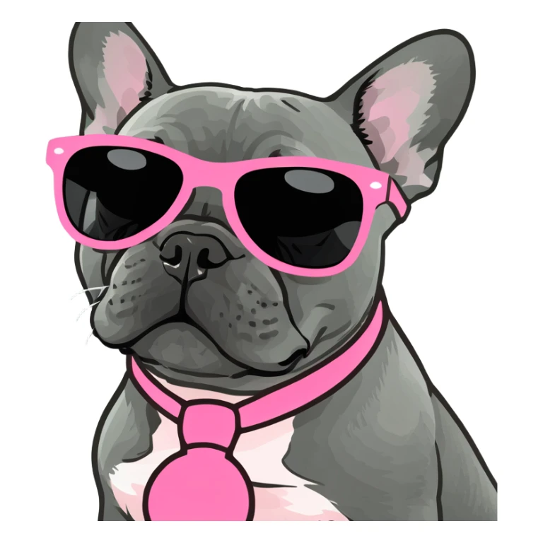 grey french bulldog with pink sunglasses sticker