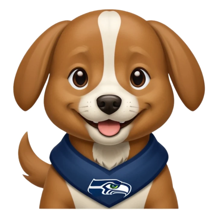 Brown tan dog with Seattle Seahawks gear sticker