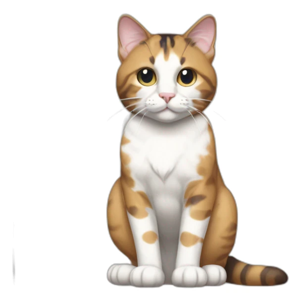 Purradise Meowscles is a buff calico cat  he has a mullet, a floral designed t shirt that is unbuttoned and blue and white stripped shorts sticker