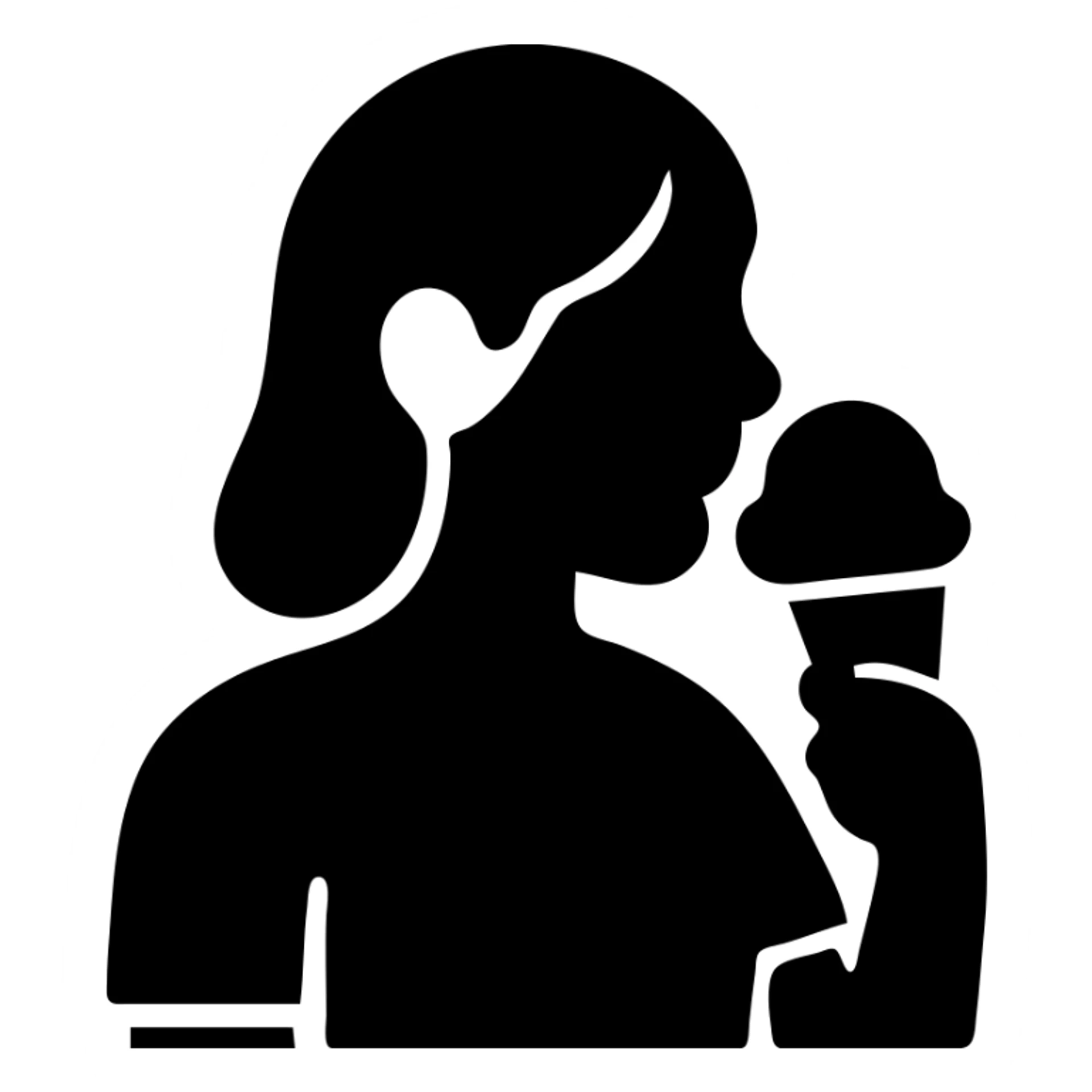 a woman eating ice cream, simple and bold, solid filled icon style sticker