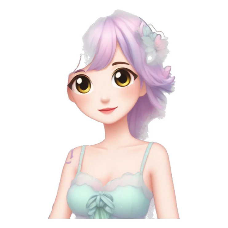 gorgeous pretty attractive anime lady beautiful pastel-gradient hair with a gorgeous dress fairycore cottagecore pastelcore detailed high quality trending VOGUE aesthetic full body sticker sticker