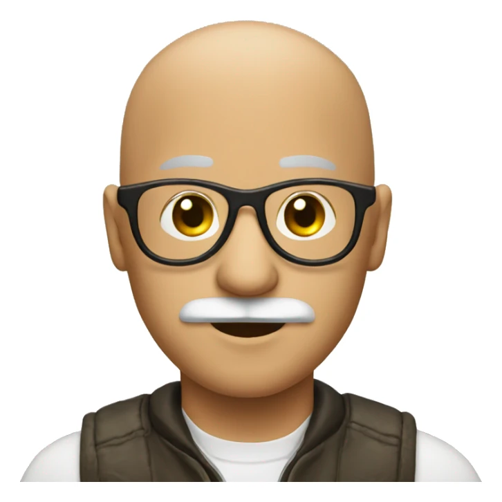bald guy wearing aviator glasses and mustache sticker