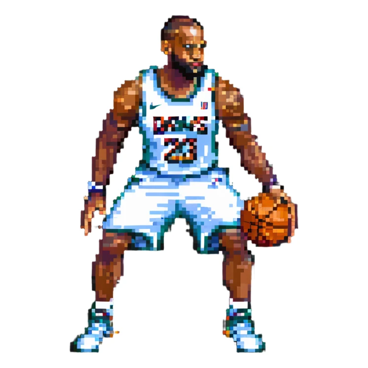 LeBron James dribbling a basketball in pixel art style sticker
