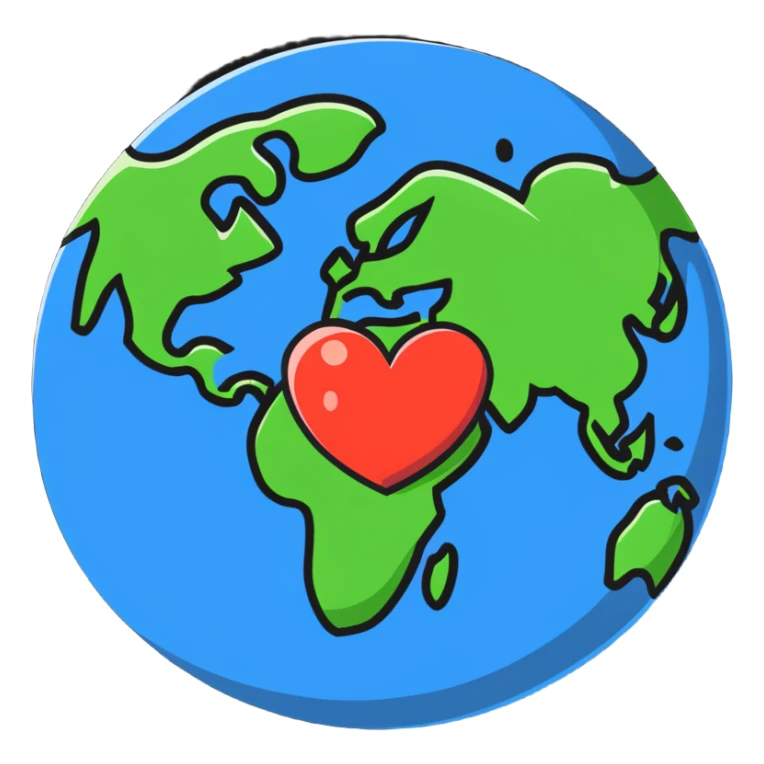 Heart-shaped planet Earth with continents visible sticker