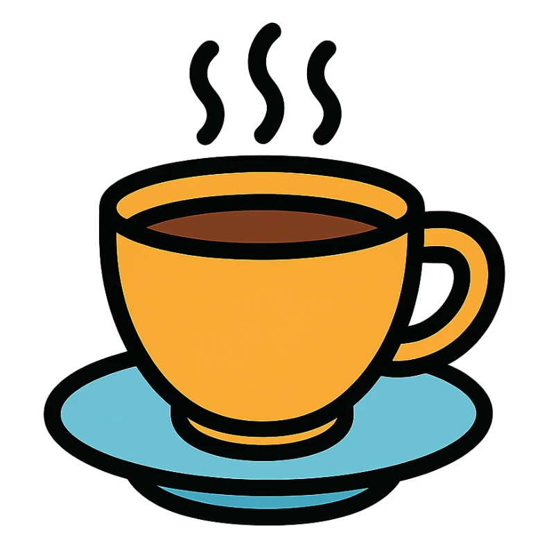cup of coffee with a saucer, color icon style sticker