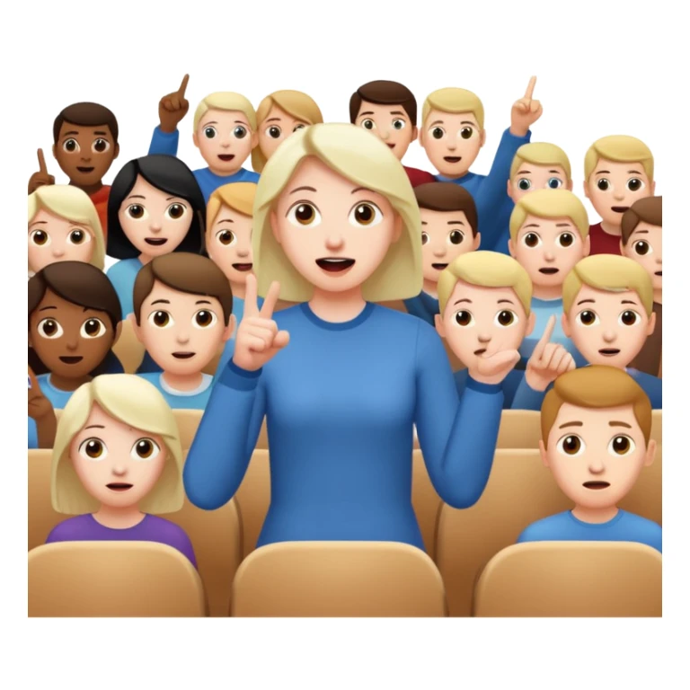 A person in the front row feeling scared, with the audience HAPPY AND POINTING FINGER. sticker