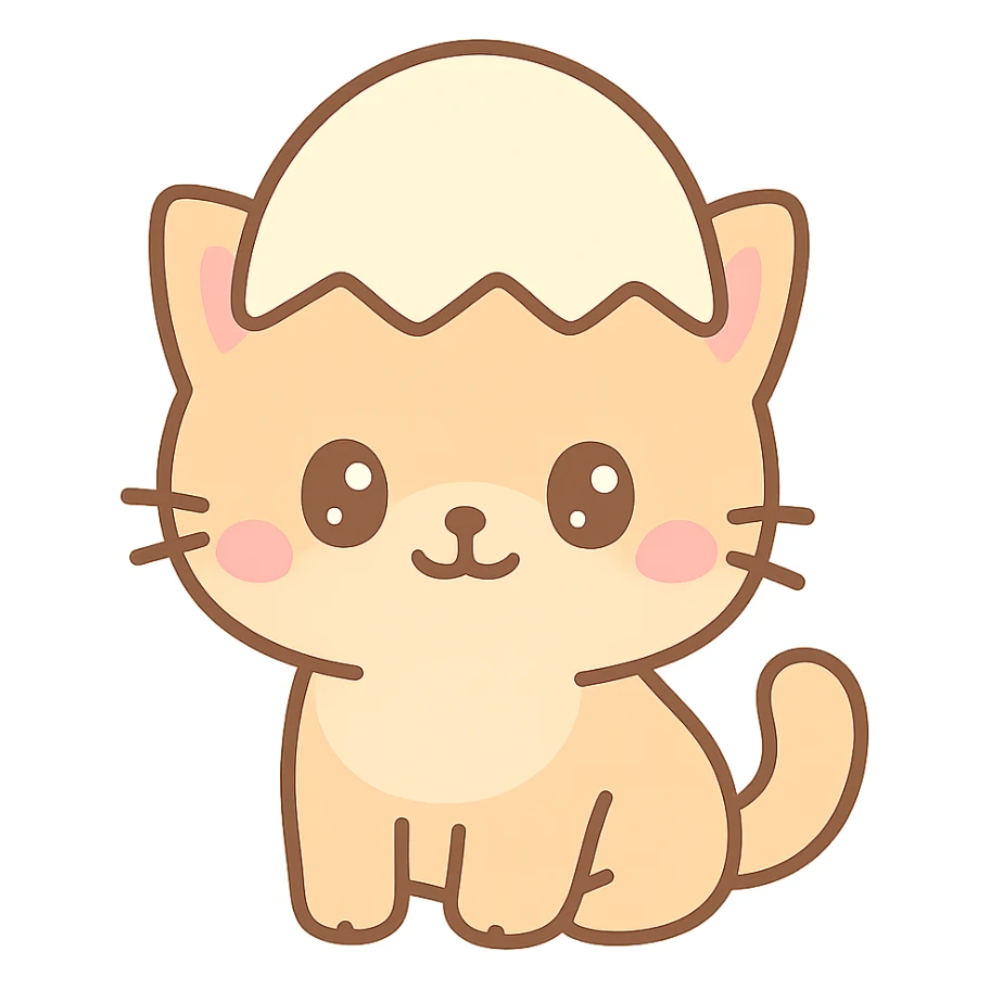 adorable kitten with an egg hat, charming and lighthearted, playful and colorful sticker