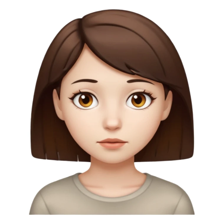 girl with white skin, short brown hair, brown eyes, neutral expression sticker